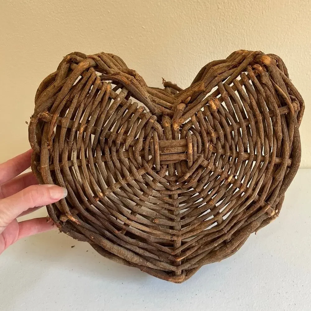 Vintage Rustic Heart Shaped Twig Wicker Basket Romantic Love Cottagecore Granny